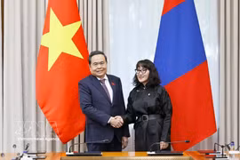 El presidente de la Asamblea Nacional de Vietnam, Tran Thanh Man, recibe a J. Bayarmaa, presidenta del Grupo Parlamentario de Amistad Mongolia-Vietnam. (Foto: VNA)