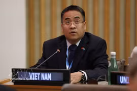 El ministro consejero Nguyen Hai Luu, subjefe de la misión permanente de Vietnam ante la ONU, interviene en la cita. (Foto: VNA)