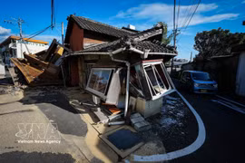 Una casa dañada tras el terremoto en la prefectura de Kumamoto, Japón. (Foto: Xinhua/VNA)