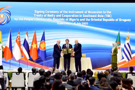 Ceremonia de firma del documento de adhesión de Uruguay y Argelia al Tratado de Amistad y Cooperación en el Sudeste Asiático (TAC) (Foto: baoquocte.vn)