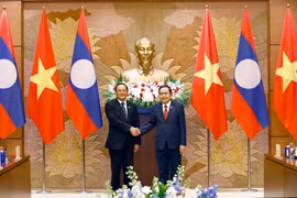 El presidente de la Asamblea Nacional de Vietnam, Tran Thanh Man (derecha), recibe al primer ministro de Laos, Sonexay Siphandone. (Foto: VNA)