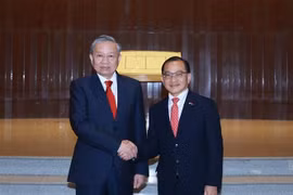El secretario general del Partido Comunista de Vietnam, To Lam (izquierda), se reúne con el presidente del Parlamento de Singapur, Seah Kian Peng. (Foto: VNA)