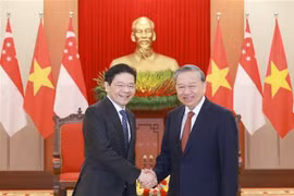 El secretario general del Partido Comunista de Vietnam, To Lam (derecha), recibe al primer ministro de Singapur, Lawrence Wong (Foto: VNA)
