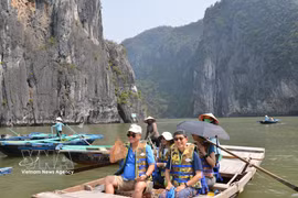 Turistas extranjeros visitan la Bahía de Ha Long. (Foto: VNA)