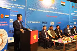 Do Quoc Hung, subdirector del Departamento de Desarrollo de Mercados Exteriores del Ministerio de Industria y Comercio, pronuncia el discurso inaugural del seminario (Foto: VNA)