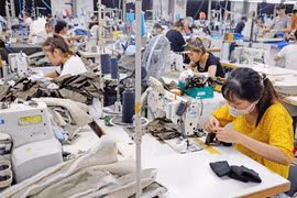 Fabricación de prendas de vestir para exportación en la empresa de yute y confección Hung Yen. (Foto: VNA)