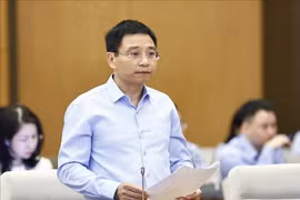 El ministro de Finanzas, Nguyen Van Thang, presenta el informe en la cita (Foto: VNA)