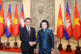 El miembro del Buró Político y miembro permanente del Secretariado del Comité Central del Partido Comunista de Vietnam, Tran Cam Tu, se reúne con la presidenta de la Asamblea Nacional de Camboya, Khuon Sudary. (Foto: VNA)
