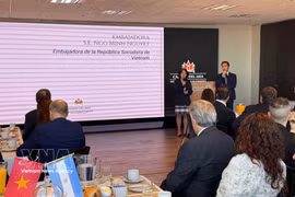 La embajadora de Vietnam en Argentina, Ngo Minh Nguyet, interviene en la cita (Foto: VNA)
