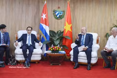 En la reunión entre el canciller vietnamita, Le Hoai Trung, y el primer ministro cubano, Manuel Marrero Cruz (Fuente: VNA)