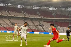 Una jugada de ataque del equipo vietnamita durante el partido. Foto: VNA