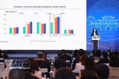 Tina Khan, economista jefe para Vietnam, Camboya y Laos del Banco Mundial, habla en la cita (Fuente: VNA)