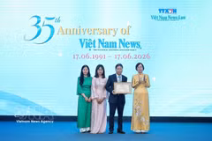 La directora general de la VNA, Vu Viet Trang, entrega un certificado de reconocimiento a representantes del periódico Viet Nam News & Law. Foto: VNA.