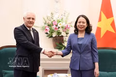 La vicepresidenta de Vietnam, Vo Thi Anh Xuan, recibe al embajador de Argentina en Hanoi, Marcos Antonio Bednarski (Fuente: VNA)