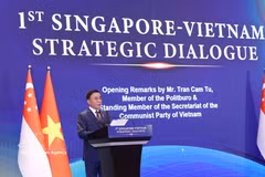 El miembro del Buró Político y permanente del Secretariado del Comité Central del Partido Comunista de Vietnam (PCV), Tran Cam Tu, habla en el Diálogo (Fuente: VNA)