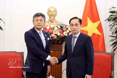El ministro de Relaciones Exteriores de Vietnam, Le Hoai Trung, y el embajador de la India en Hanoi, Tshering Sherpa (Fuente: VNA)