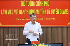 El primer ministro de Vietnam, Le Minh Hung, habla en la cita (Fuente: VNA)