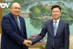 El viceprimer ministro vietnamita Le Thanh Long recibe a Saia Ma’u Piukala, director de la Región del Pacífico Occidental de la OMS (Fuente: VNA)
