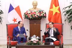 El ministro de Relaciones Exteriores, Le Hoai Trung, recibe a su homólogo de Panamá, Javier Eduardo Martínez-Acha Vásquez. Foto: VNA