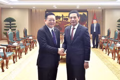 El viceprimer ministro y titular de Defensa de Vietnam, Phan Van Giang (derecha) recibe al secretario general de la ASEAN, Kao Kim Hourn (Fuente: VNA)