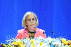 La embajadora del Perú en Vietnam, Patricia Raéz Portocarrero, intervino en la segunda sesión plenaria de la ceremonia de apertura a la firma de la Convención de las Naciones Unidas contra la Ciberdelincuencia (Convención de Hanói), el 26 de octubre de 2025. Foto: VNA