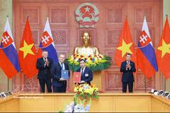 El primer ministro Le Minh Hung y su homólogo de Eslovaquia Robert Fico presencian la firma de un Memorando de Entendimiento entre el Comité Nacional de Normas, Metrología y Calidad (STAMEQ) y la Oficina Eslovaca de Normas, Metrología y Ensayos (UNMS). Foto: VNA