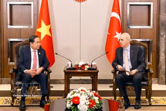 El presidente del Parlamento de Vietnam, Tran Thanh Man, y el titular de la Gran Asamblea Nacional de Turquía, Numan Kurtulmus (Fuente: VNA)