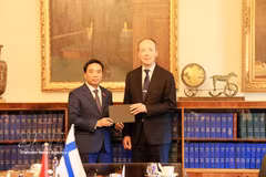 El vicepresidente de la Asamblea Nacional, Nguyen Doan Anh, y el subtitular del Parlamento finlandés, Jussu Halla-aho. Foto: VNA