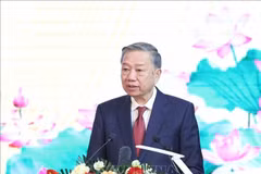El secretario general del Partido Comunista de Vietnam, To Lam, habla en el evento (Fuente: VNA)