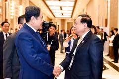 El presidente de la Asamblea Nacional, Tran Thanh Man, sostiene un encuentro el jefe de la Comisión de Asuntos Exteriores de la Asamblea Nacional de Laos, Sanya Praseuth (Fuente: VNA)