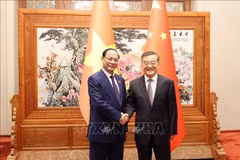 el miembro del Comité Central del Partido Comunista y vicepresidente de la Asamblea Nacional de Vietnam, Tran Quang Phuong (izquierda) y Zhang Qingwei, subtitular del Comité Permanente de la Asamblea Popular Nacional de China (Fuente: VNA)