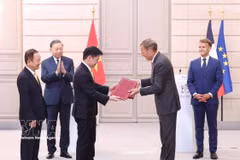 El líder vietnamita To Lam y el presidente francés Emmanuel Macron presenciaron el intercambio de documentos y acuerdos de cooperación entre ambos países. Foto: VNA