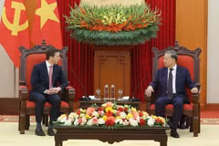 El secretario general del Partido Comunista de Vietnam, To Lam (derecha) recibe a Jeffrey David Perlman, director ejecutivo del fondo de inversión estadounidense Warburg Pincus (Fuente: VNA)