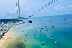 El teleférico Hon Thom, el sistema de cable submarino más largo del mundo, en la zona especial de Phu Quoc, provincia de An Giang (Foto: VNA).