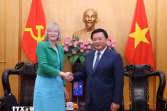 El director de la Academia Nacional de Política Ho Chi Minh y presidente del Consejo Teórico Central, Nguyen Xuan Thang, y la embajadora de Australia en Vietnam, Gillian Bird (Fuente: VNA)