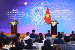 En la panorama de la conferencia de prensa entre el primer ministro de Vietnam, Pham Minh Chinh, y el secretario general de las Naciones Unidas, António Guterres, tras la firma de la Convención de Hanoi (Fuente: VNA)