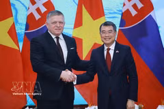 El premier vietnamita, Le Minh Hung, y su par de Eslovaquia, Robert Fico (Fuente: VNA)