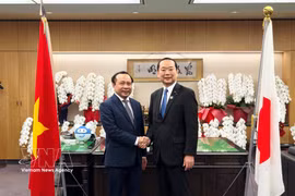 El ministro Vu Hai Quan (izquierda) y el ministro japonés de Asuntos Internos y Comunicaciones, Fujii Hisayuki, acuerdan continuar manteniendo el mecanismo de intercambio bilateral. Foto: VNA