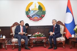 El embajador de Vietnam en Laos, Nguyen Minh Tam y el ministro de Relaciones Exteriores de Laos, Thongsavanh Phomvihane (Fuente: VNA)