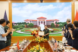 El viceministro Hoang Xuan Chien entrega certificados de reconocimiento a Aler Grubbs por sus destacadas contribuciones en la remediación del agente naranja/dioxina en Vietnam (Fuente: VNA)
