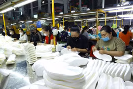 Producción de suelas de zapatos en la empresa con inversión japonesa Kepai en el Parque Industrial Tan Kim en Tay Ninh. Foto: VNA