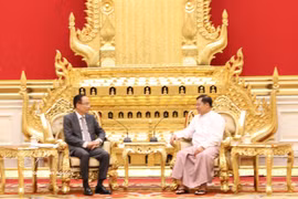 El canciller vietnamita, Le Hoai Trung, se reúne con el presidente de Myanmar, Min Aung Hlaing (Fuente: VNA)
