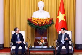 El presidente de Vietnam, Luong Cuong (derecha) recibe al ministro de Asuntos Exteriores de Corea del Sur, Cho Tae-yul (Fuente: VNA)
