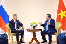 El primer ministro de Vietnam, Pham Minh Chinh, trabaja con Vladimir Petrovich Evtushenkov, presidente de AFK Sistema (Fuente: VNA)