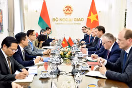 En la reunión entre el ministro de Relaciones Exteriores de Vietnam, Le Hoai Trung, y su homólogo de Belarús, Maxim Ryzhenkov (Fuente: VNA)