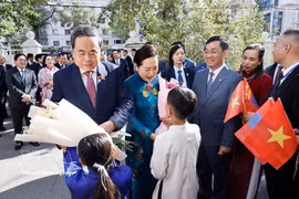 El presidente de la Asamblea Nacional de Vietnam, Tran Thanh Man, se reúne en Ulán Bator con funcionarios de la Embajada y representantes de la comunidad vietnamita en Mongolia (Fuente: VNA)