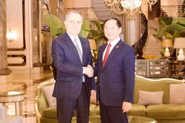 El vicepremier y ministro de Asuntos Exteriores de Vietnam, Bui Thanh Son (derecha) se reúne con el canciller de Azerbaiyán, Jeyhun Bayramov (Fuente: VNA)