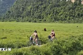 Turistas extranjeros visitan el sitio de turismo comunitario de Viet Hai (Foto: VNA)
