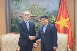 El viceprimer ministro de Vietnam, Nguyen Chi Dung (derecha) recibe a Young Shub Kim, presidente del grupo Korea Telecom (Fuente: VNA)