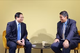 El primer ministro de Vietnam, Pham Minh Chinh (izquierda) y el presidente de Palaos, Surangel Whipps Jr. (Fuente: VNA)